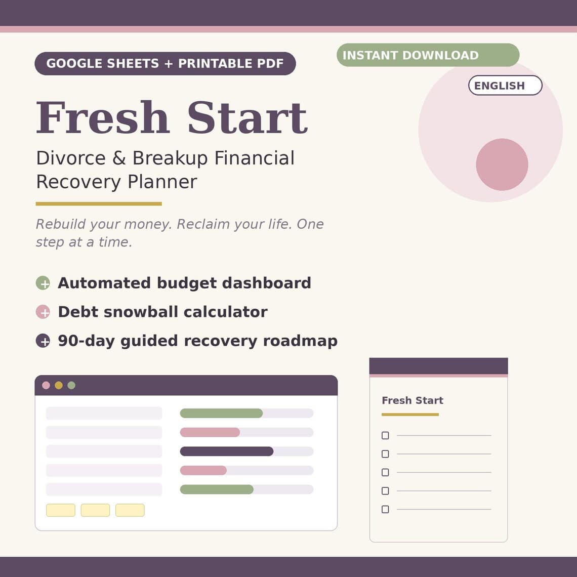 Divorce Financial Planner: Fresh Start — Etsy digital product preview