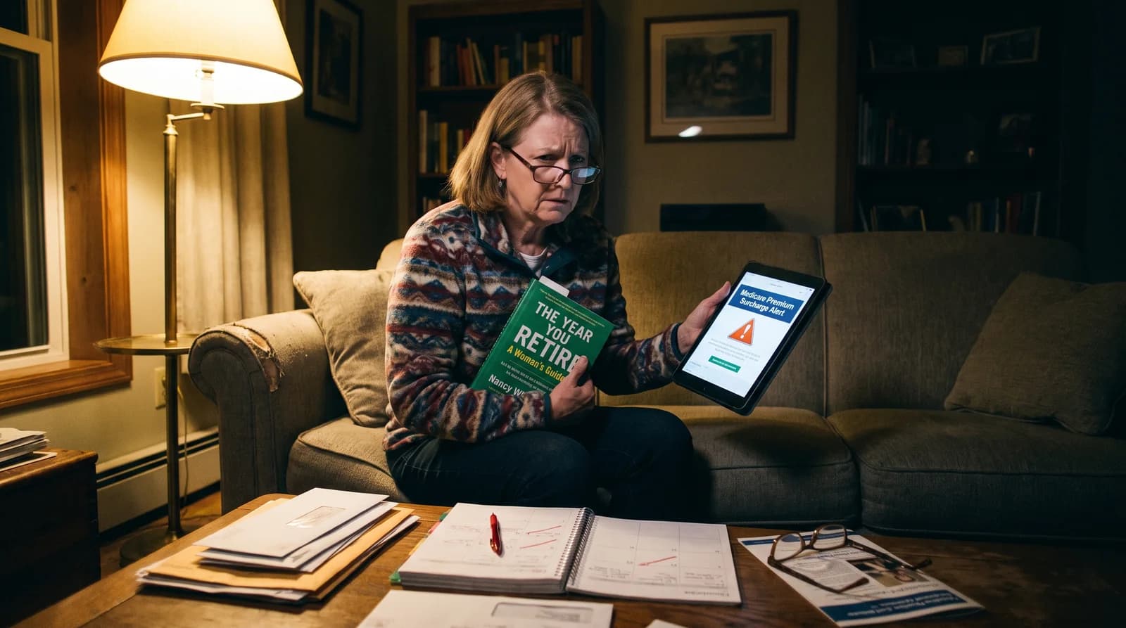 A retiring woman carefully reviewing her Medicare Part B calendar and the strict 8-month special enrollment window deadline after leaving her corporate job